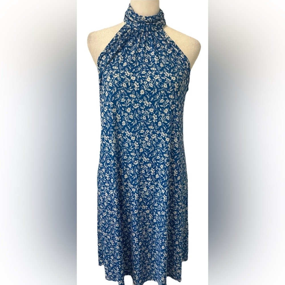MSK Blue and White Floral Halter Mini Dress